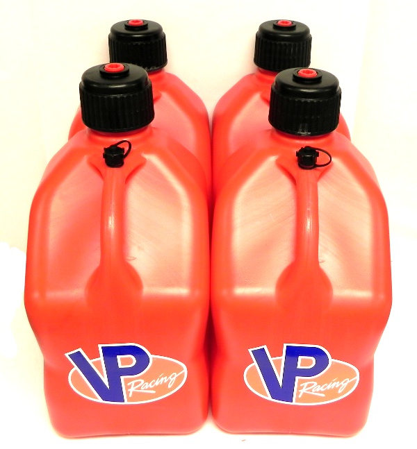 SET OF 4 RED 5 GALLON RACE GAS CAN FUEL JUGS CIRCLE TRACK IMCA