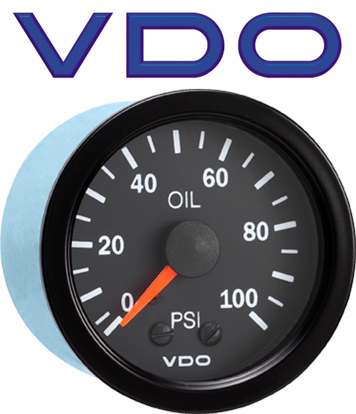 VDO 150-1072 Vision Black Mechanical Oil Pressure Gauge & Tubing Kit 100 PSI 12V