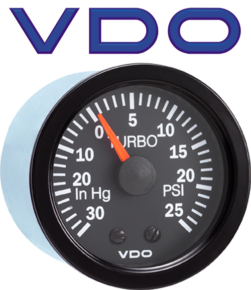 VDO 150-1211 Vision Black Mechanical Turbo Boost Gauge & Tubing Kit 25 PSI 12V