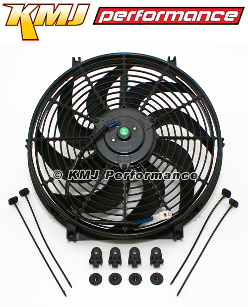 Universal 14" Curved s Blade Electric Radiator Cooling Fan with Mounting Kit